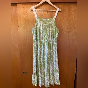 COLLECTIVE CONCEPTS CROCHET TROPICAL MIDI DRESS GREEN OFFWHITE XL BOHO PEASANT